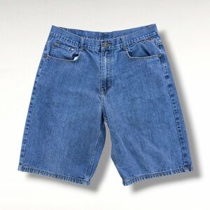 Vintage Y2K Makaveli Baggy Denim Shorts Act. Size 36x13” Blue Medium Wash